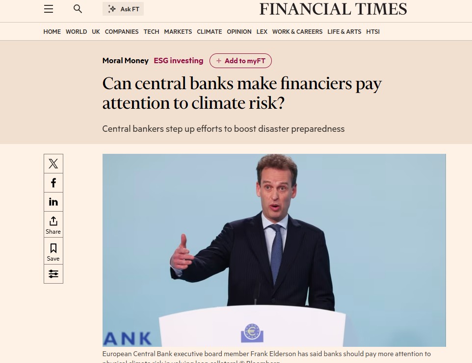 FT headline on climate and central banks